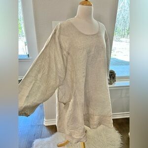 La fixsun super Oversized Cream Tunic linen Top XL